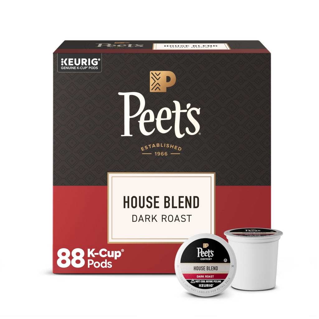 Peet's Coffee, Dark Roast Keurig K-Cup Pods, 100% Arabica Coffee - House Blend 88 Count (4 Boxes of 22 Pods)