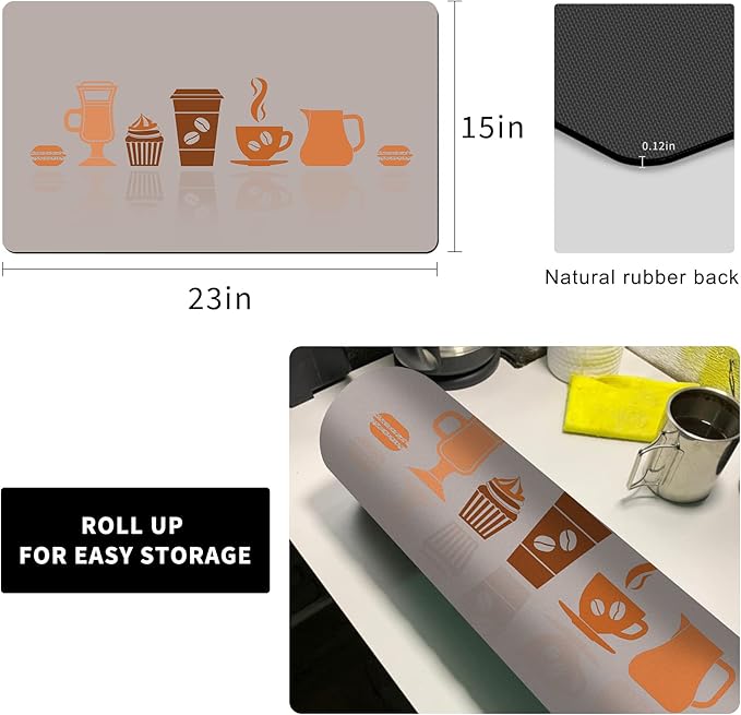 Golener Thick Counter Protector Absorbent Coffee Machine Spill Mat,Coffee Machine protector,Desk protector,Prevent Moving,Coffee Mat Placemats Under Any Drink Coffee,Tea