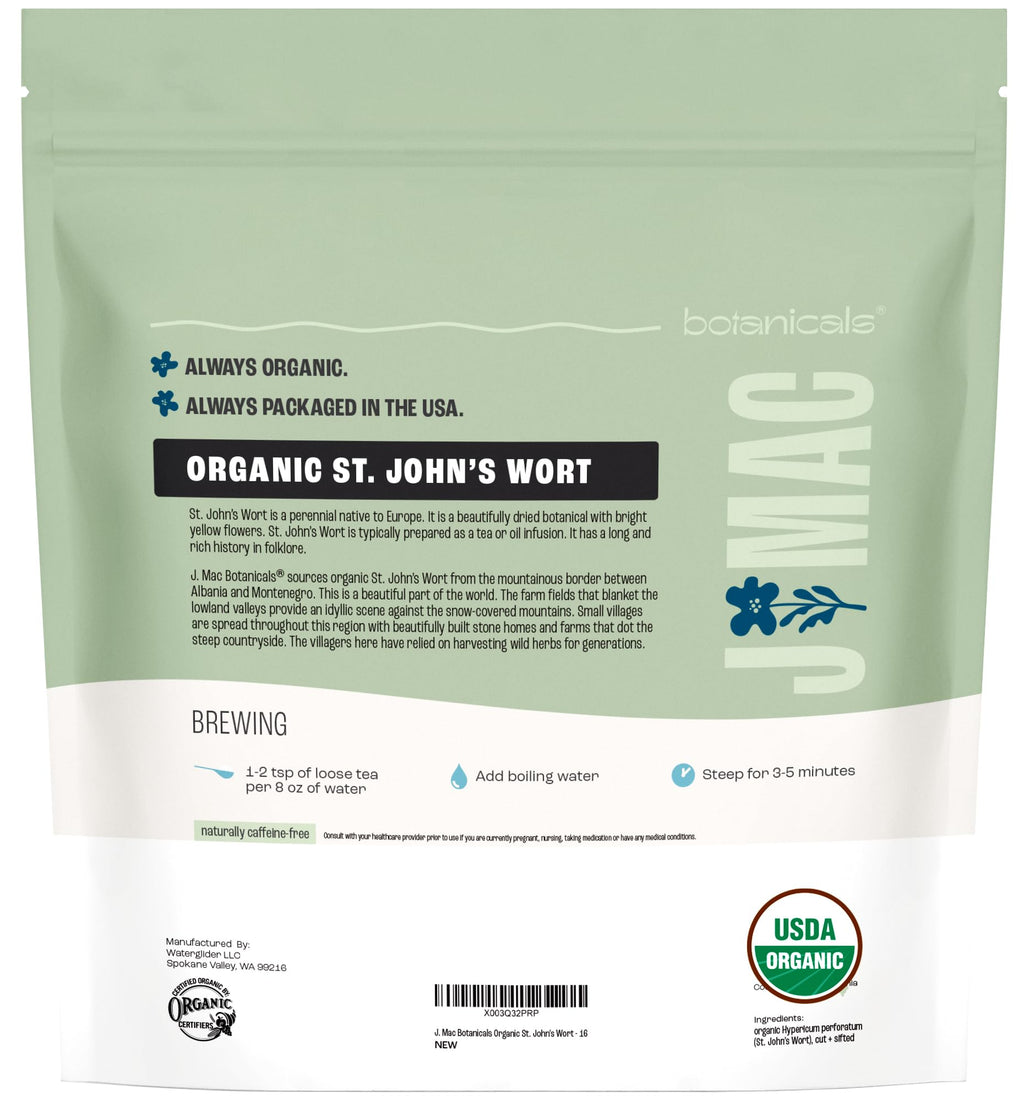 J Mac Botanicals, Organic St John's Wort (16 oz) Hypericum perforatum Loose Leaf Herbal Tea