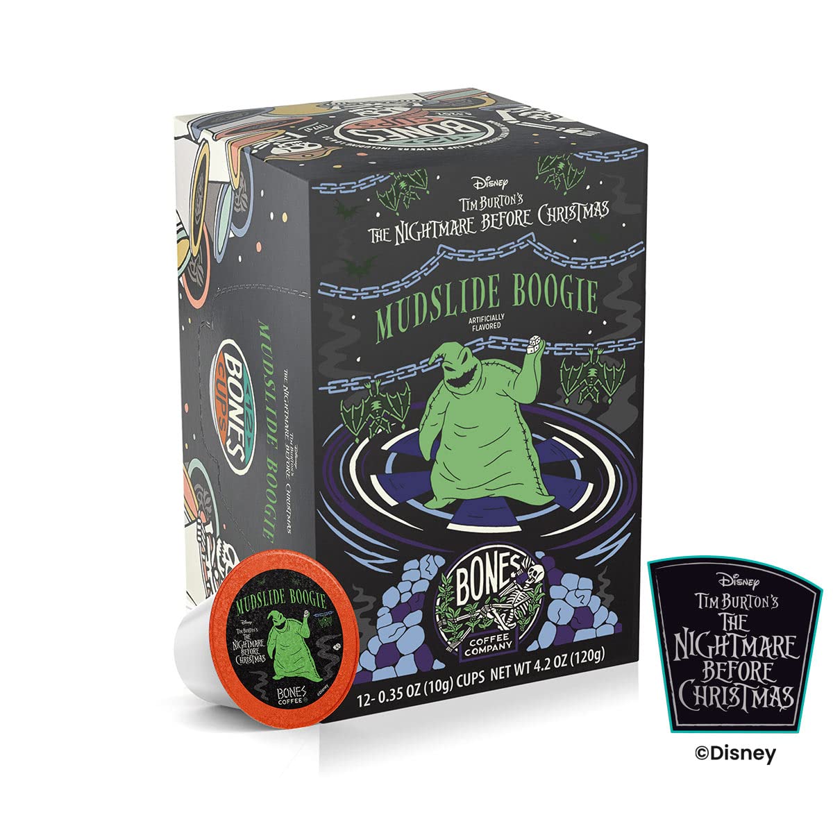 Bones Coffee Company Mudslide Boogie, Chocolate Mudslide Flavored Coffee Pods, Low Acid Medium Roast Single-Serve Bones Cups for K-Cups Coffee Maker from The Nightmare Before Christmas, 12 Count