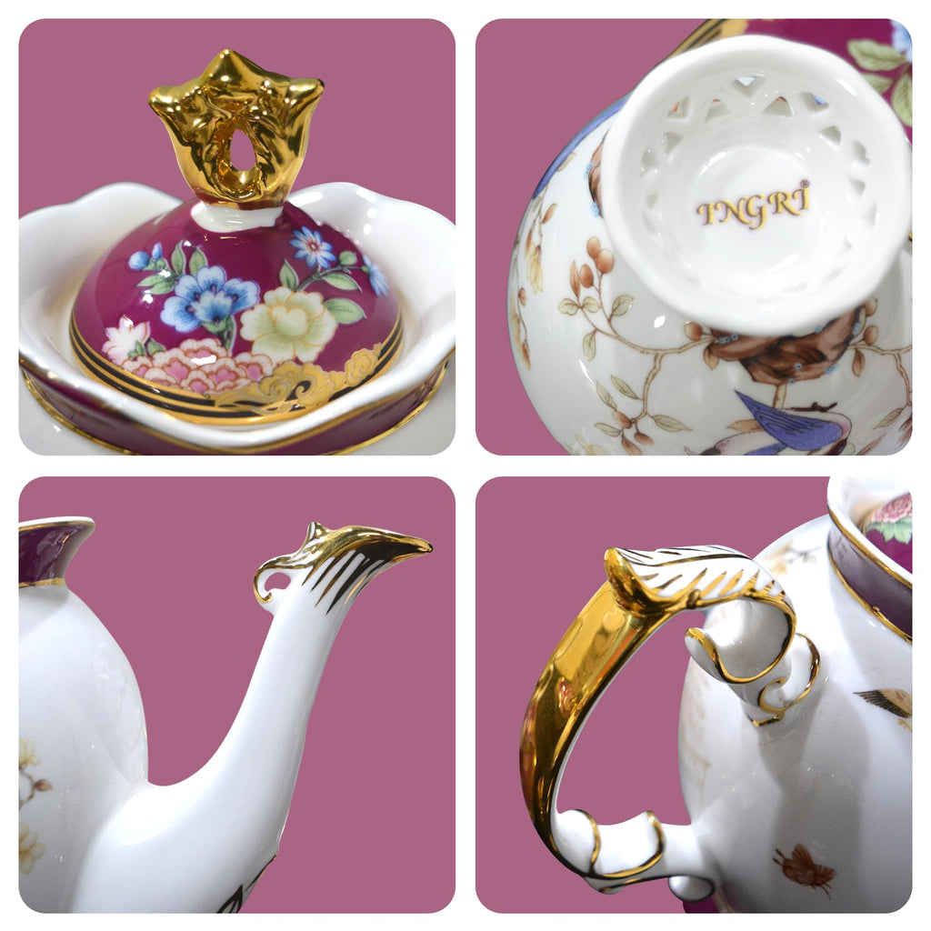 ACMLIFE Bone China Tea Set for Adults with Teapot, Porcelain Tea Party Sets 21-Piece Vintage Floral Fine Bone China Tea Set for 6, 24K Gold English Tea Sets for Women Tea Party for Gifts