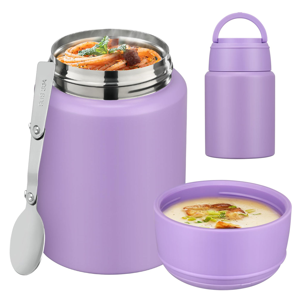 HAWEEK 17oz Insulated Food Jar with Spoon,Gradient Orange Green