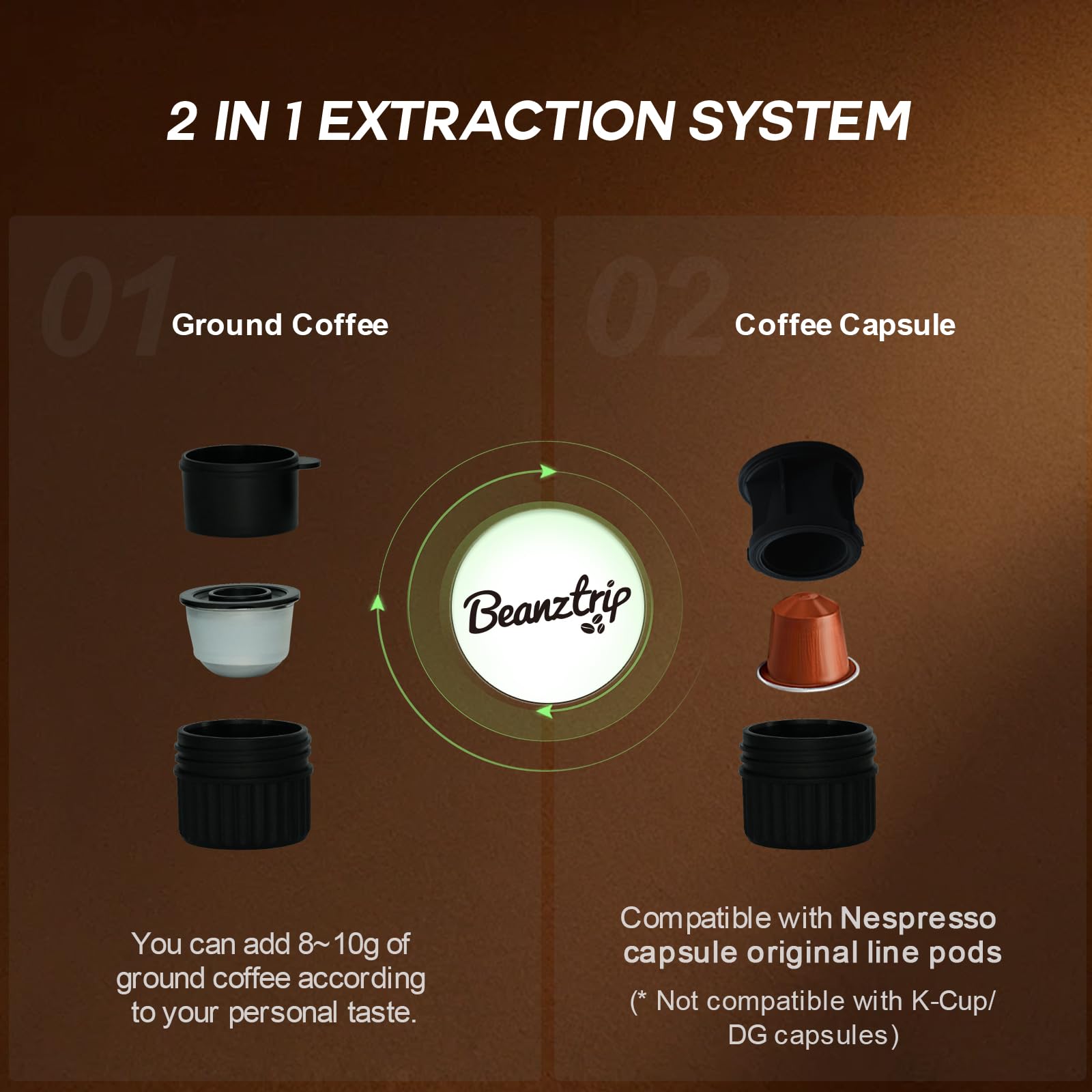 BeanzTrip H02 PRO Portable Espresso Maker, Electric Coffee Machine for Travel, 20Bar Small Mini Coffee Maker with Self-Heating, Espresso Machine Fits Ground Coffee & NS Capsule, for Camping, Hiking