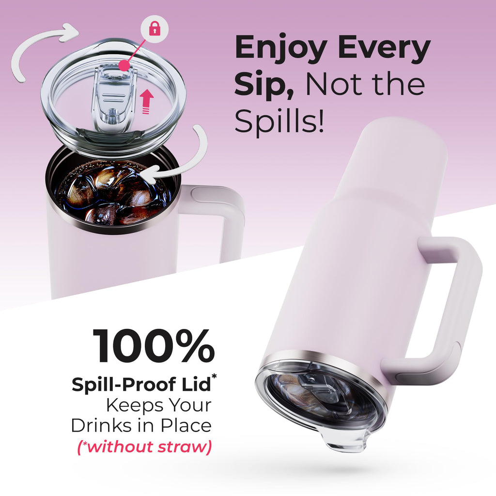tweevo 40 oz Tumbler With Handle and Straw Made of Stainless Steel - Double Wall Vacuum Insulated Tumbler With Lid - Sweat Proof Easy Grip, BPA-Free, Dishwasher Safe Tumbler (Orchid)