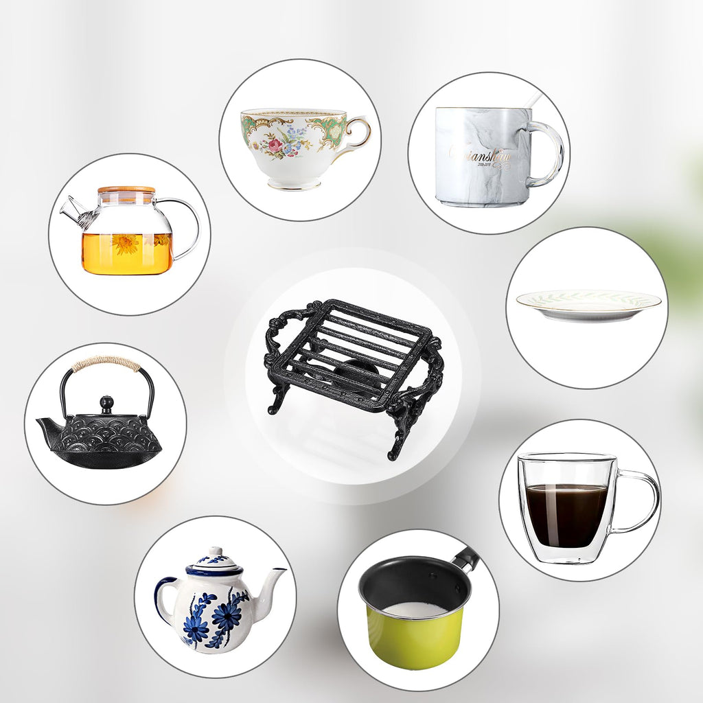 Sumnacon Tea Warmer Cast Iron Tea Pot Warmer with Tealight Candle Holder Sturdy Functional Teapot Warmer Stand for Office Party or Desk RetroTea Pot Heater for Heating Milk,Tea,Coffee,Food