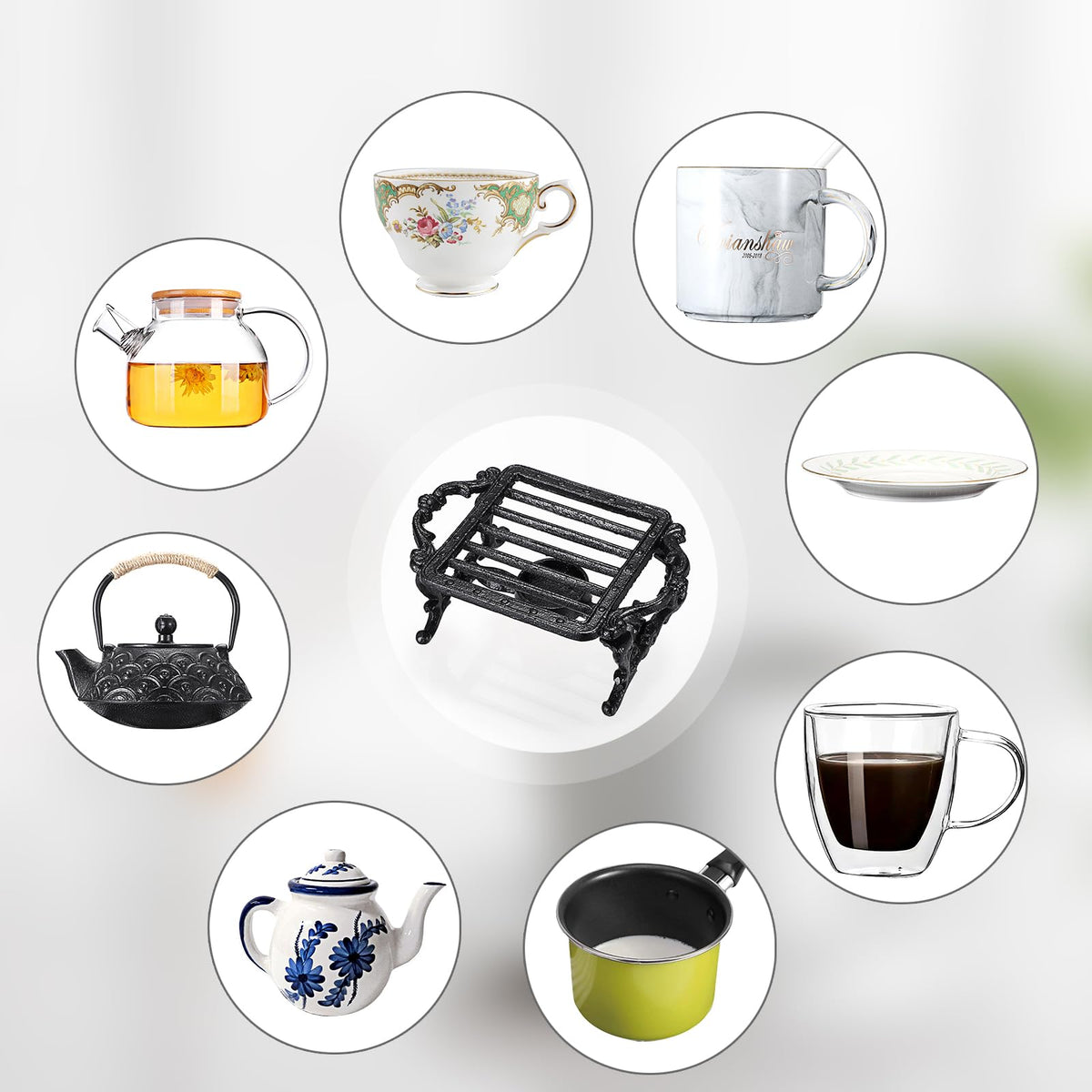 Sumnacon Tea Warmer Cast Iron Tea Pot Warmer with Tealight Candle Holder Sturdy Functional Teapot Warmer Stand for Office Party or Desk RetroTea Pot Heater for Heating Milk,Tea,Coffee,Food