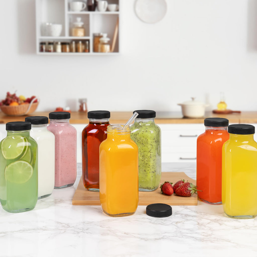 umud Juice Bottles with Lids, 16 Oz - Set of 20 - Clear Glass Jars with Caps - Reusable Empty Drink Containers for Juicing, Smoothies, Water, Milk, Kombucha Storage, Wellness Shots and More (20)