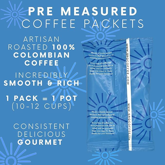 Sarasota Coffee Ground Packets | Gourmet Colombian Medium Roast Ground Coffee Packs | Columbian | Low Acid Mold Free Individual Single Pot Pouches for 12 Cup Coffee Maker | 2 Ounce Bags, 12 Count
