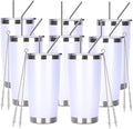 Pandance 20oz Stainless Steel Insulated Tumblers with Lid and Straw Bulk, Double Wall Vacuum Water Cups for Hot & Iced Coffee Drinks Travel Mug (White, 8 pack)