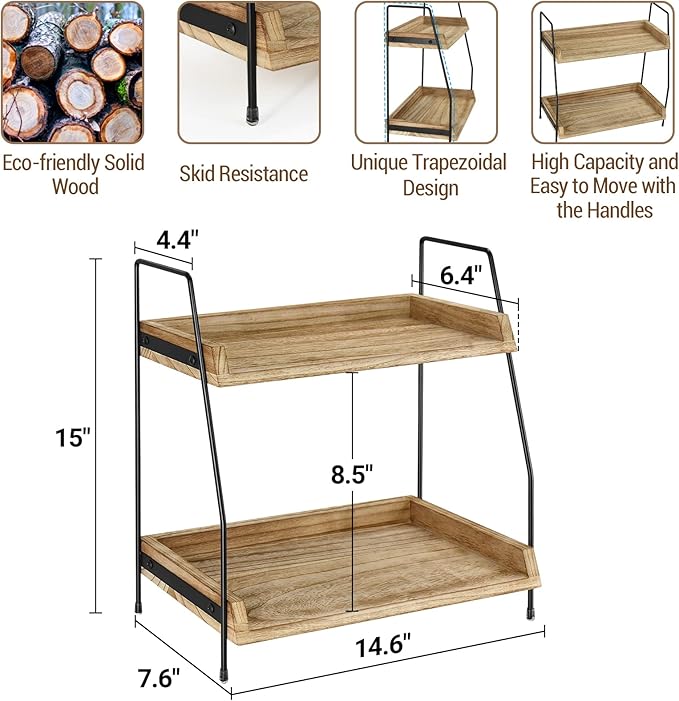 Yusepure Coffee Bar Accessories and Organizer Countertop, Coffee Station Organizer Kitchen Counter Shelf Organizer,Coffee Condiment Storage,Cup Lid Holder Countertop Shelf for Bathroom (Brown)