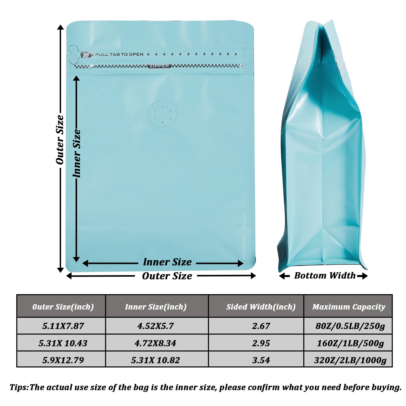 Coffee Bags with Valve (50 PCS,16oz/1lb) Blue High Barrier Aluminum Foil Flat Bottom Standing Coffee Beans Storage Packaging Bags, Reusable Heat Seal Side Zipper Pouches for Small Business and Home