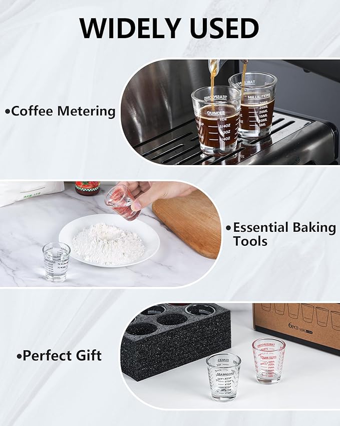 Shot Glasses Measuring Cup Set 2PACK Espresso Shot Glasses Liquid Heavy Glass 26-Incremental Measurement 1 OZ, 2 TBS, 6 TSP, 30 ML Kitchen Tools (RED&Black)