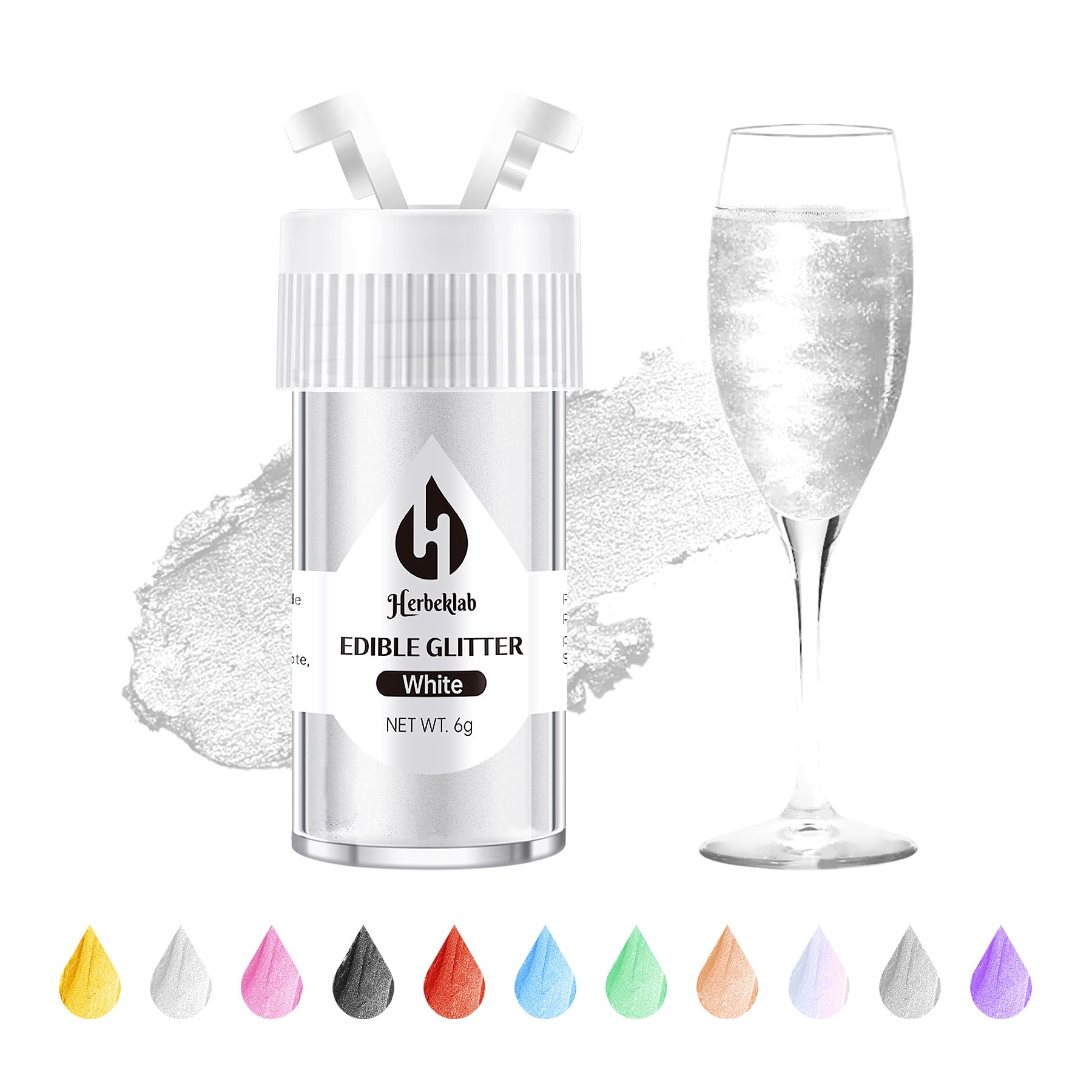 White Edible Glitter – 6g Luster Dust Drink Glitter, Food Grade Shimmer Powder for Cocktails, Cakes, Beverages, Chocolate & Candy