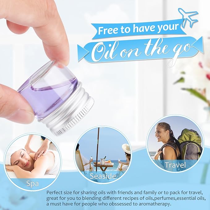 50 Pack,10ml Clear Glass Essential Oil Bottle,Empty Travel Glass Liquid Sample Vial Decorations Preservation Storage Vials Test Jars Container -1.18" W x 1.18" H