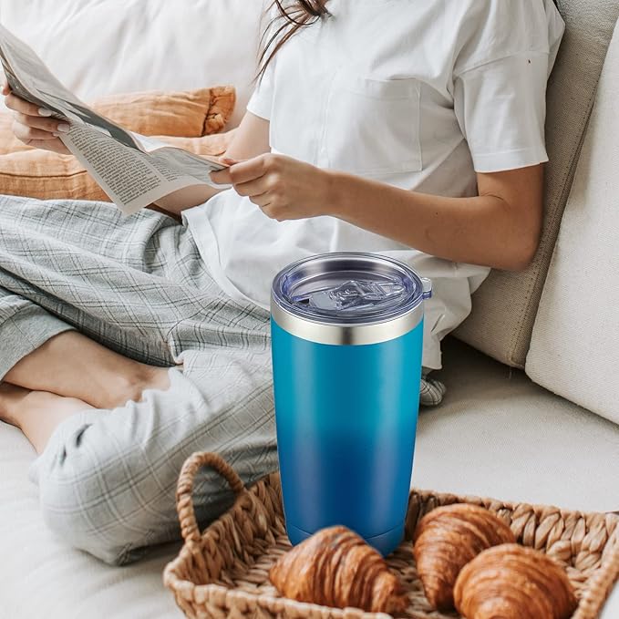 COMOOO 20oz Tumbler with Straw Stainless Steel Insulated Coffee Tumbler Cups Double Wall Vacuum Travel Coffee Mug with Splash Proof Sliding Lid for Hot Cold Drinks (Dark Night, 4 Pack)