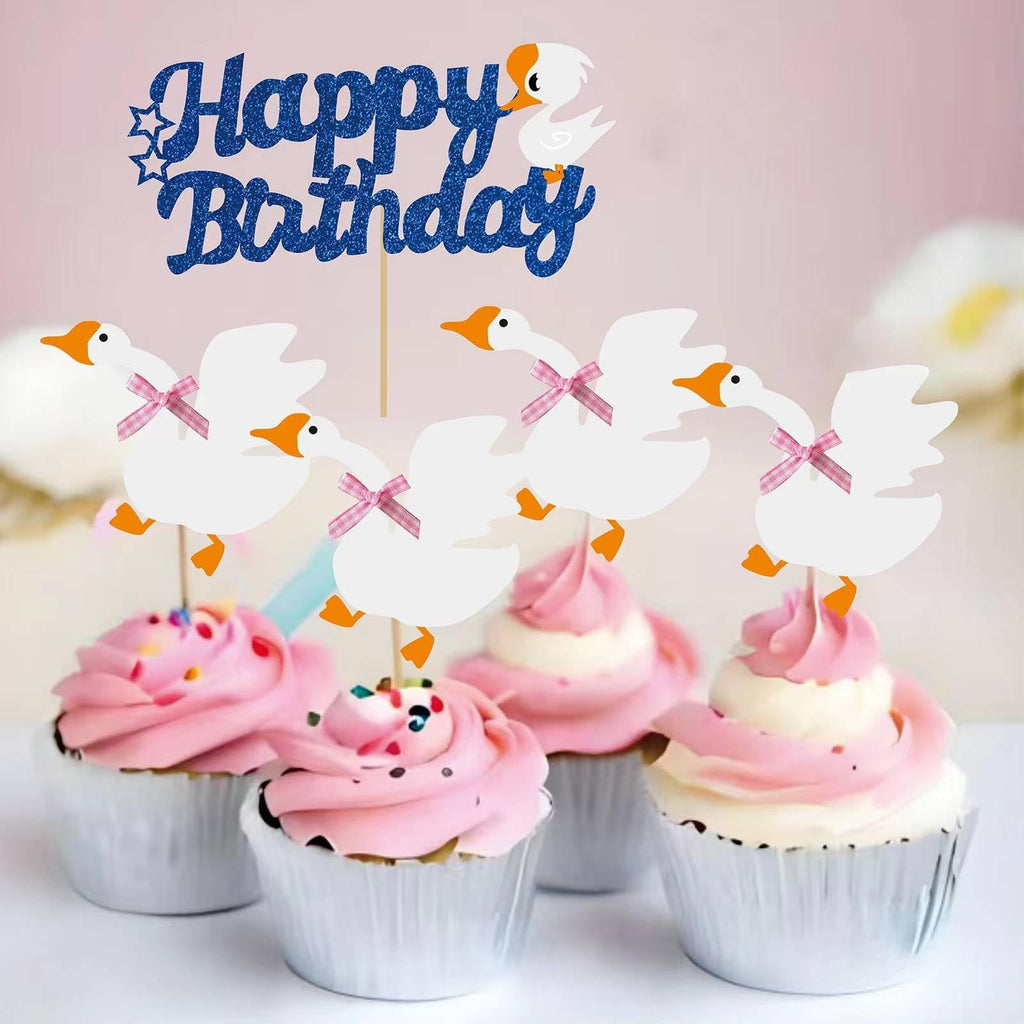 12PCS Silly Goose Cupcake Toppers, Funny Goose Birthday Decorations Silly Goose Baby Shower Theme Decorations Party Supplies for Baby Boy Girls Birthday Party Supplies