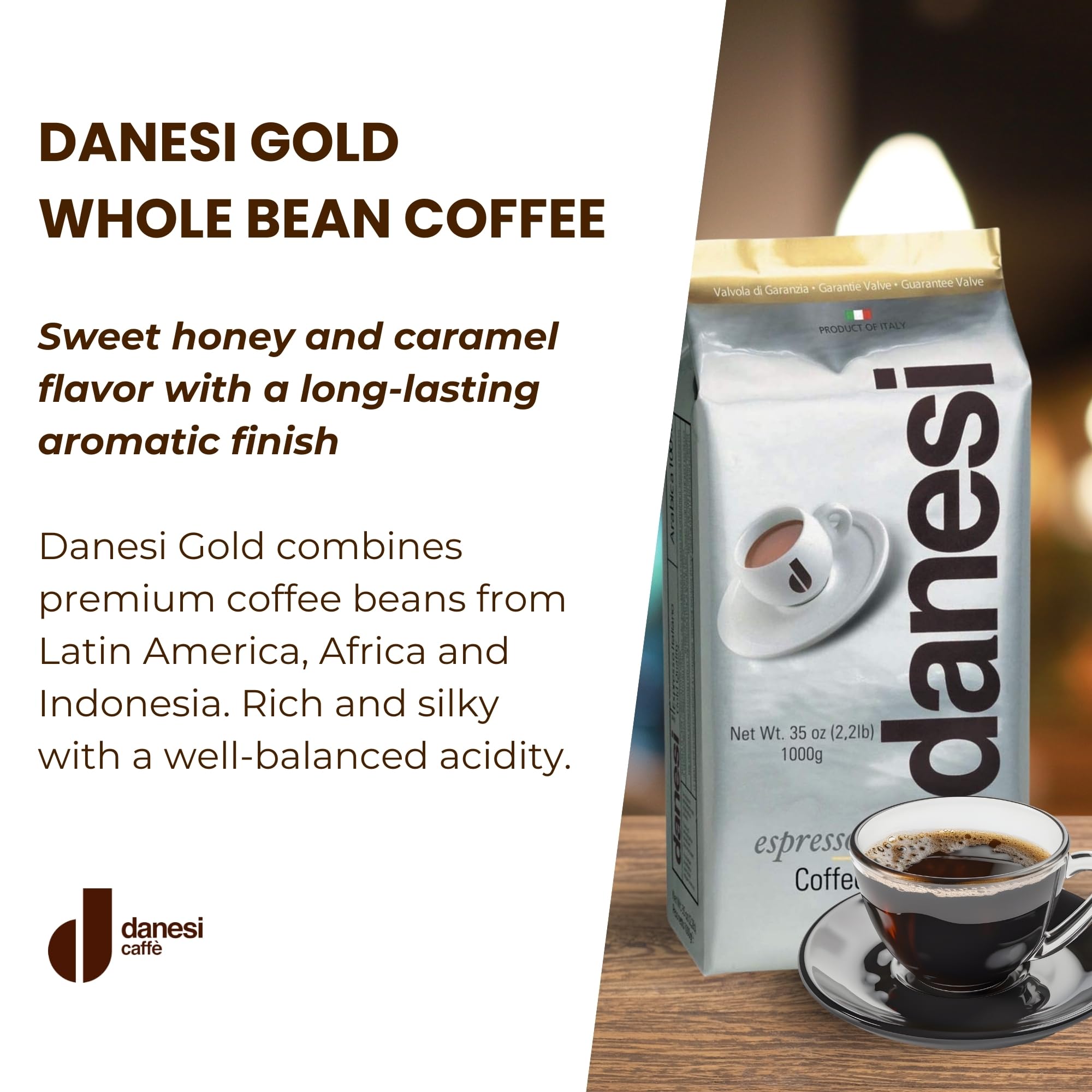 Danesi Caffe Gold Whole Bean Coffee, Medium Roast (13.2 lb)