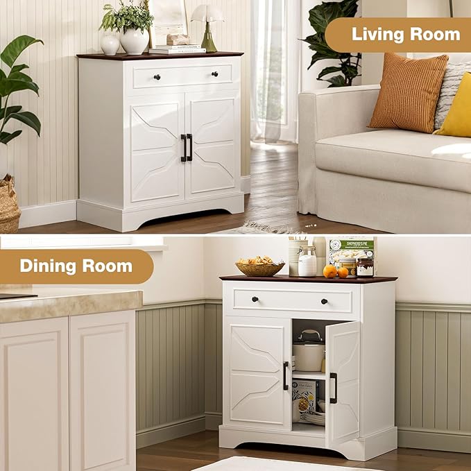 Buffet Cabinet with Storage, Coffee Bar with Drawer & Adjustable Shelf, Modern Sideboard for Kitchen, Dining Room, Living Room, White