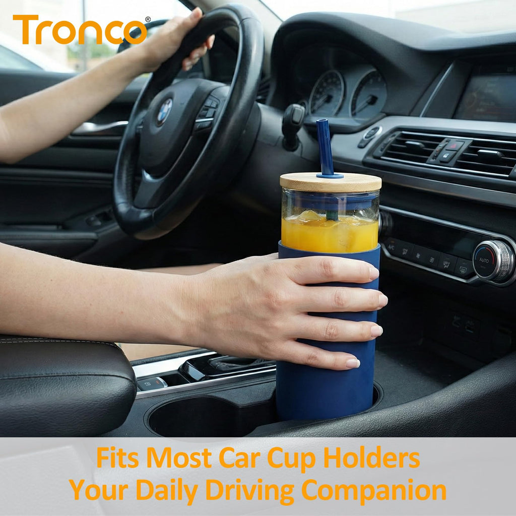 Tronco 16 oz Glass Tumbler with Lids and Straws, Reusable Iced Coffee Cups