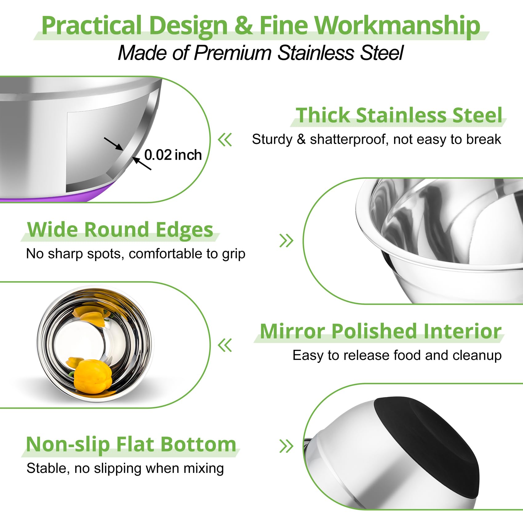 TeamFar Mixing Bowls, Salad Bowls with Transparent Airtight Lids, Colorful