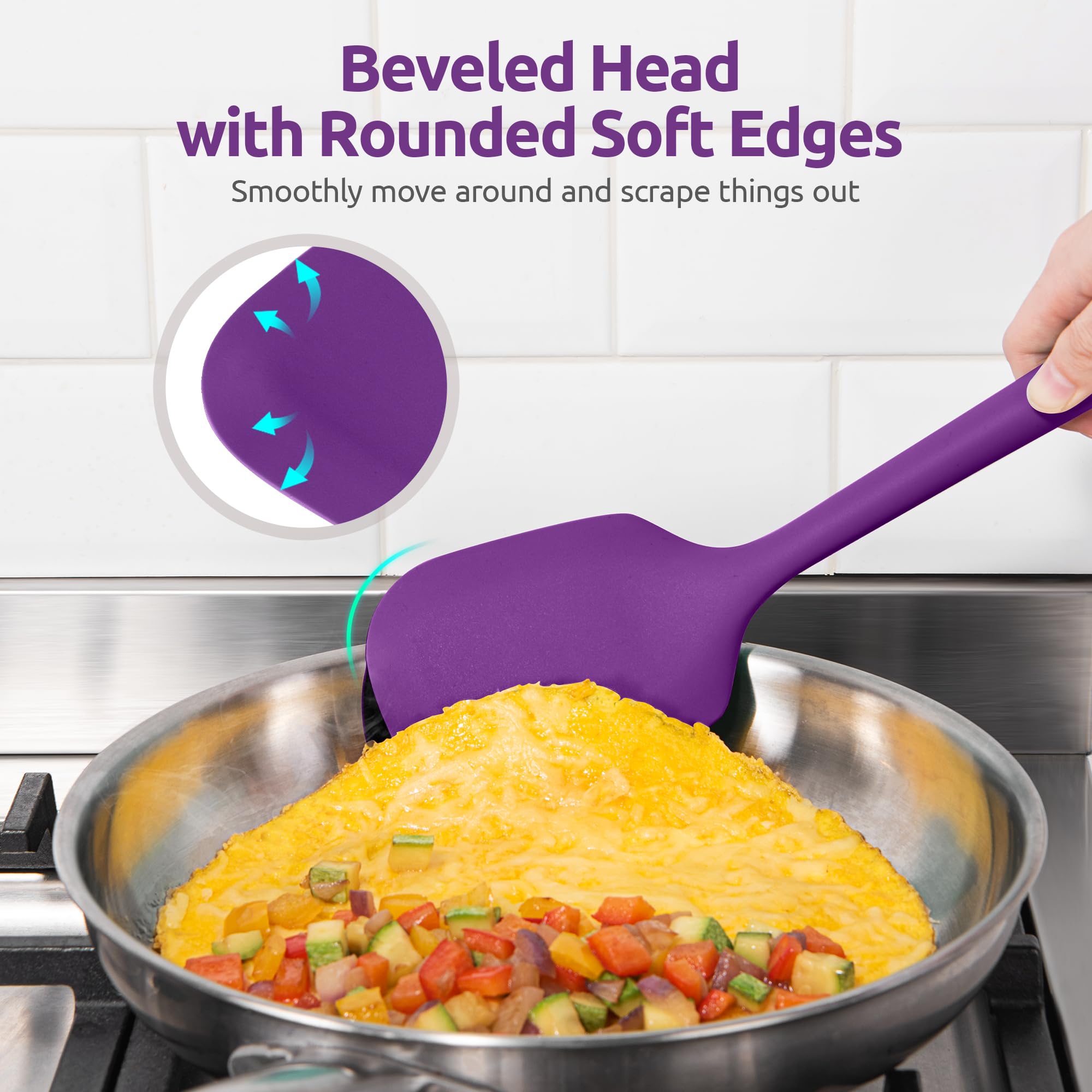 U-Taste Silicone Kitchen Cooking Utensil Set of 5, 13.6" Long, Purple