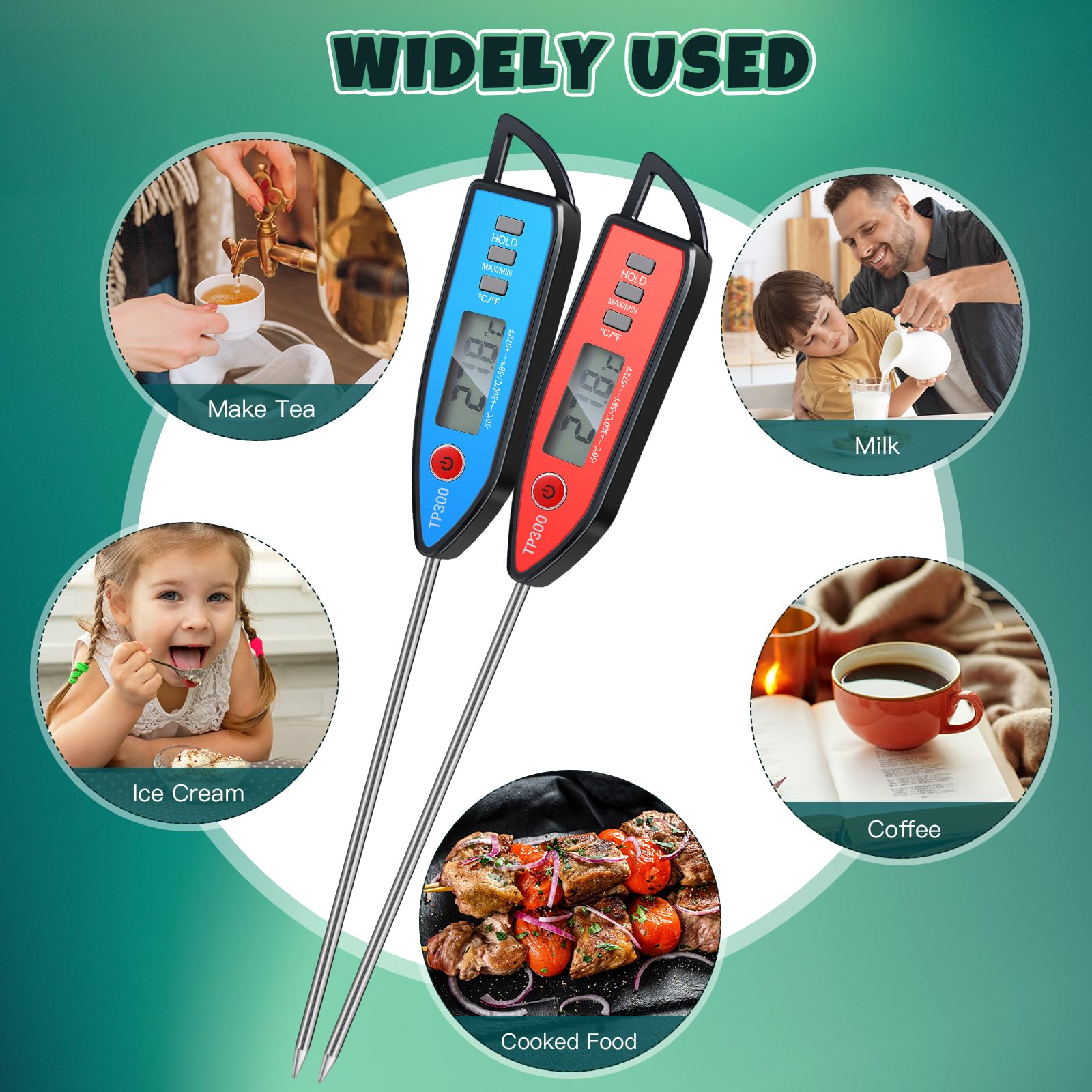 Copkim 10 Set Waterproof Food Thermometer for Water, Liquid, Candle and Cooking Digital Meat Thermometer with Long Probe Instant Read for Kitchen BBQ Grill Candy (Black)