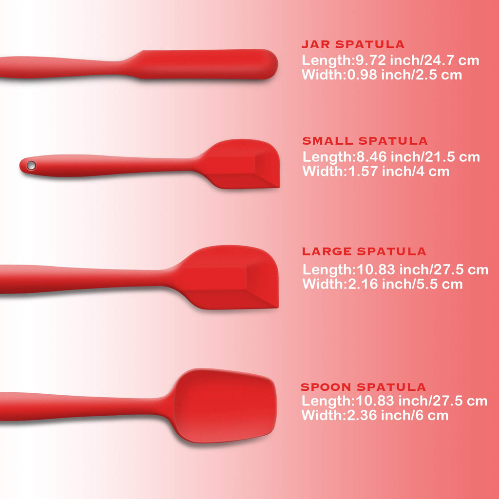 JXWING 4-Piece Silicone Spatula Set with Stainless Steel Core, Red