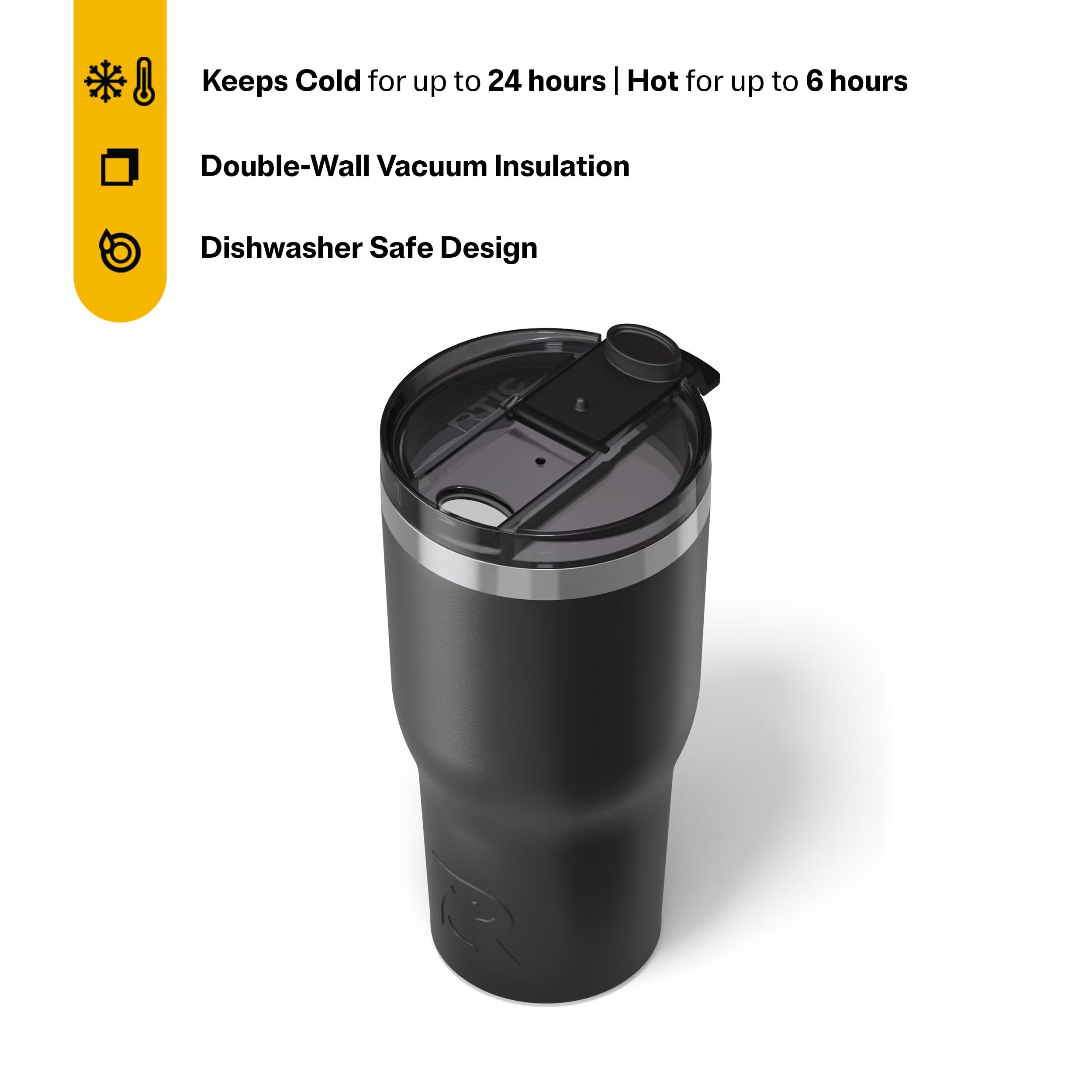 RTIC 30oz Essential Tumbler with Lid, Ceramic Lined, Black
