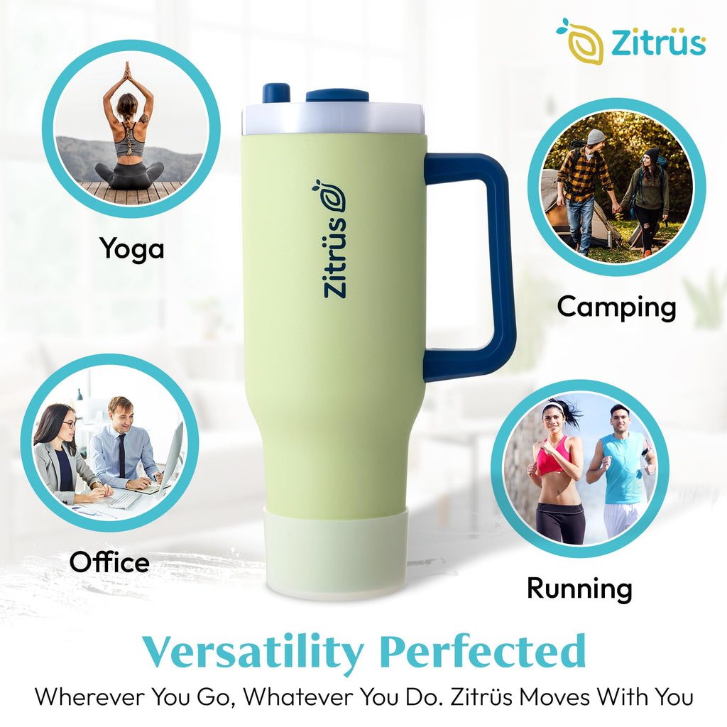 ZITRÜS 40 oz Tumbler with Handle and Straw | Leak Proof Insulated Stainless Steel Water Bottle Travel Mug Fits in Cup Holder | Keeps Cold Hot | Gifts for Women Men Him Her (Pastel Green, 40 oz)