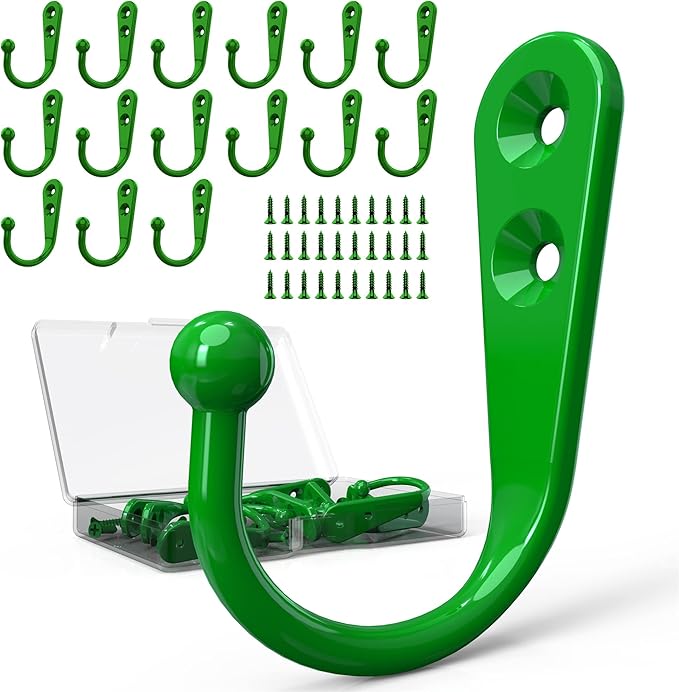 15 Pcs Coat Hooks, Hanger Hook with 30 Pieces Screws for Hanging Hat, Towel, Key, Robe, Coats, Scarf, Bag, Cap, Coffee Cup, Mugs(Green)