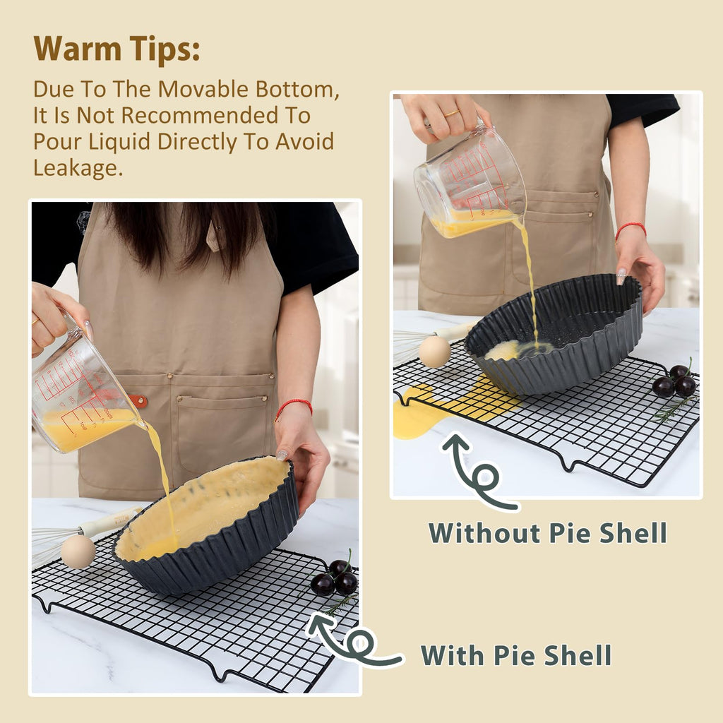 2 Pack 9.5 Inch Pie Pan with Removable Bottom for Baking Deep Quiche Dish