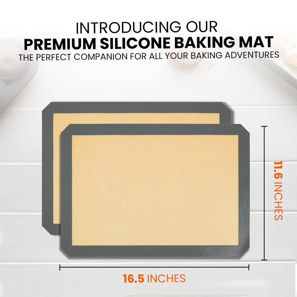 Silicone Baking Mat - 2 Pack Reusable Silicone Baking Sheet Liner for Oven - Half Sheet Nonstick Mat 16.5"x11.6" for Bread, Dough, Macaron, Cookie Cooking Liners for Kitchen Counter Bakery Supplies