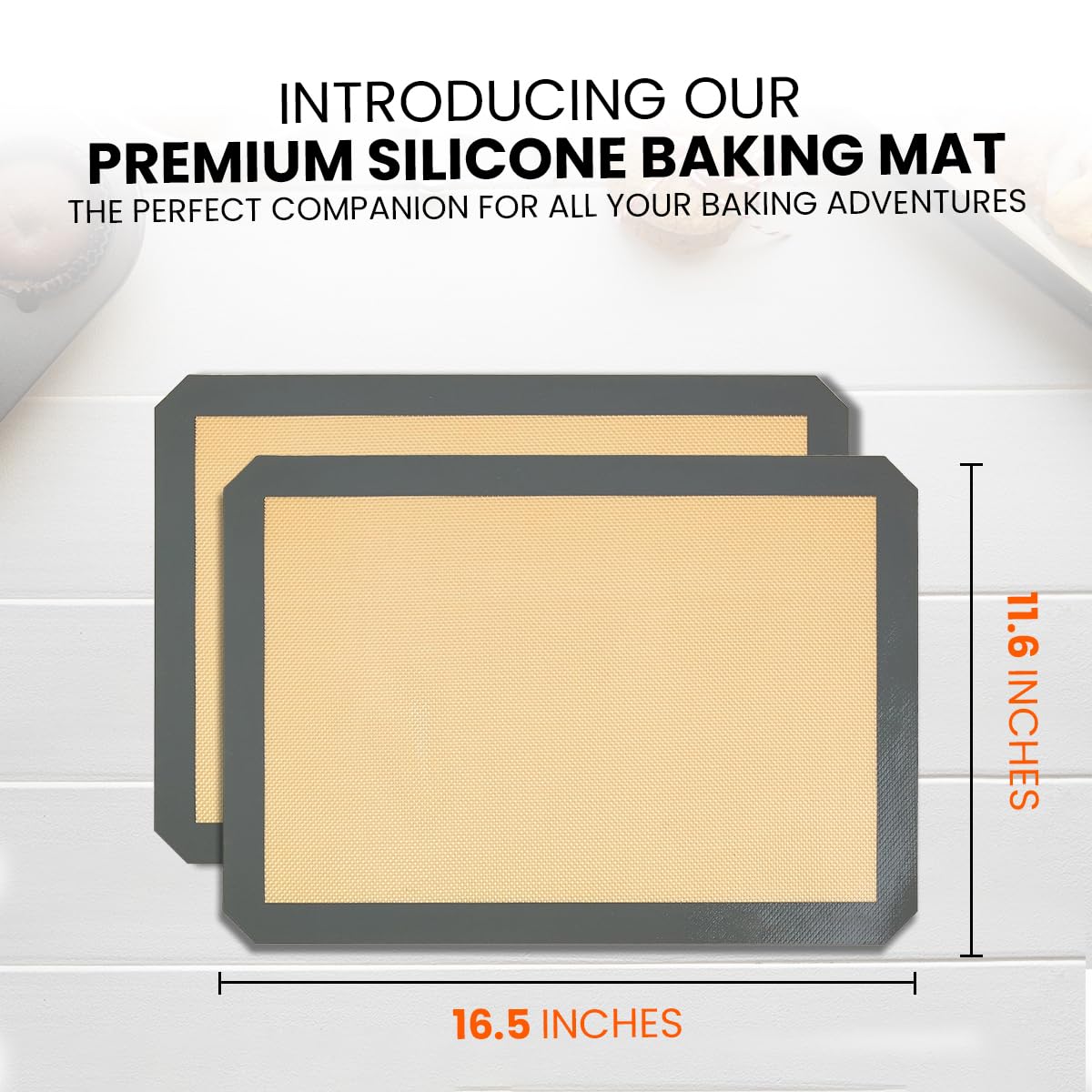 Silicone Baking Mat - 2 Pack Reusable Silicone Baking Sheet Liner for Oven - Half Sheet Nonstick Mat 16.5"x11.6" for Bread, Dough, Macaron, Cookie Cooking Liners for Kitchen Counter Bakery Supplies