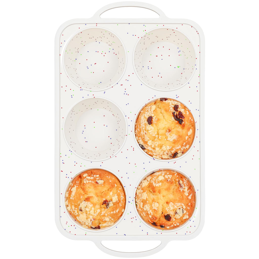 AOTASO Jumbo Muffin Pan with Metal Frame Nonstick 6 Cup Extra Large Silicone Cupcake Pan for Baking, Deep Jumbo Muffin Tray for Egg Bites Muffins, Confetti Color Cream Gifts for Mom Home Baker（1 Pc）
