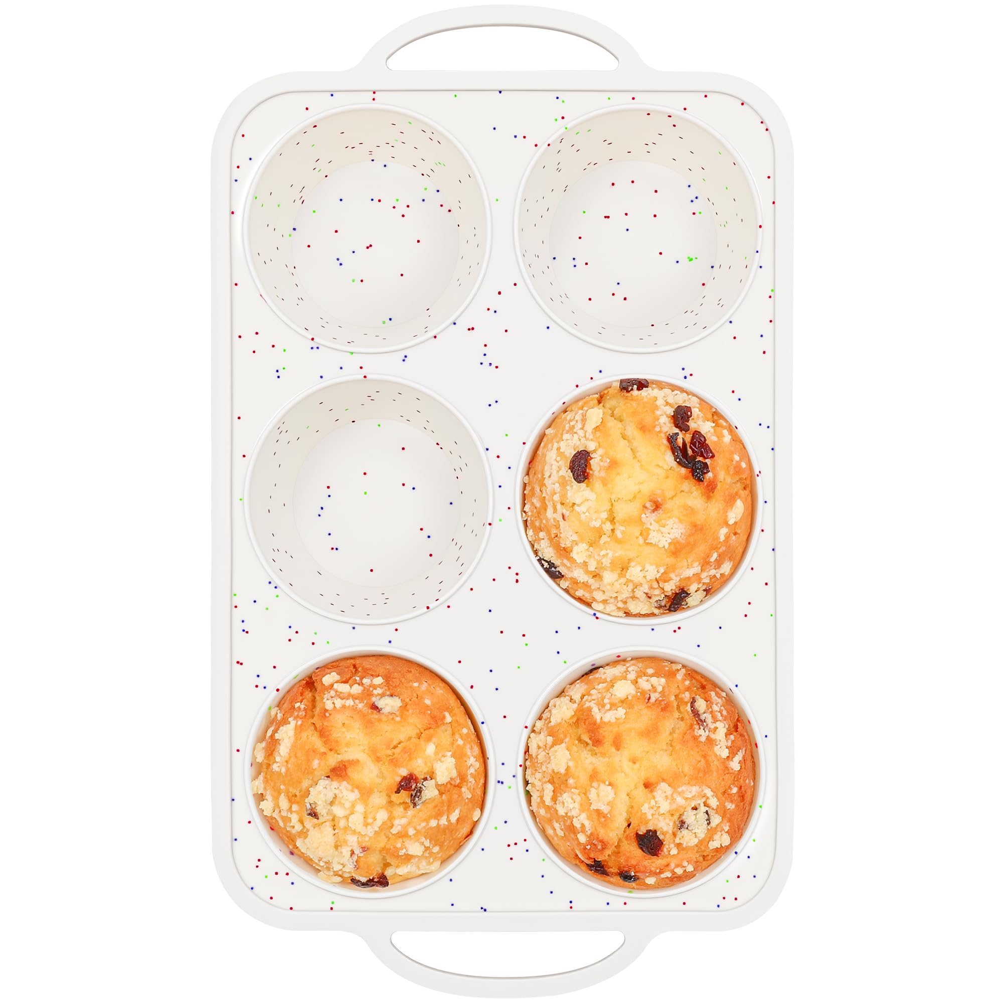 AOTASO Jumbo Muffin Pan with Metal Frame Nonstick 6 Cup Extra Large Silicone Cupcake Pan for Baking, Deep Jumbo Muffin Tray for Egg Bites Muffins, Confetti Color Cream Gifts for Mom Home Baker（1 Pc）