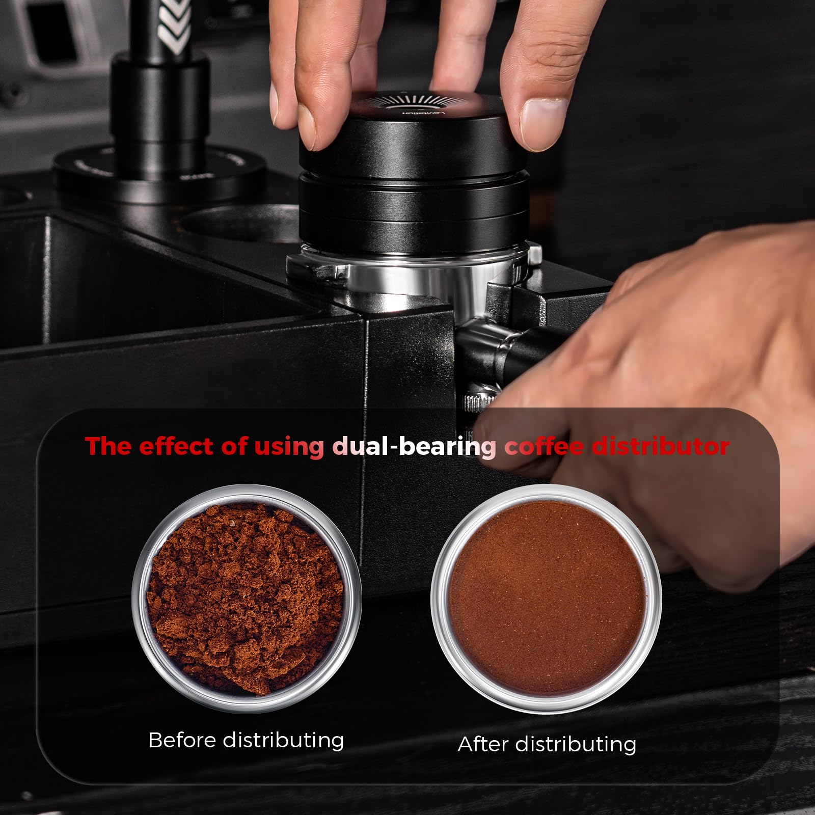 IKAPE 51MM Newly Upgrade Espresso Coffee Distributor, Coffee Dual-Bearing & High-Speed Distribution Tools, Adaptive Height Coffee Tamper Leveler for 51mm Portafilters