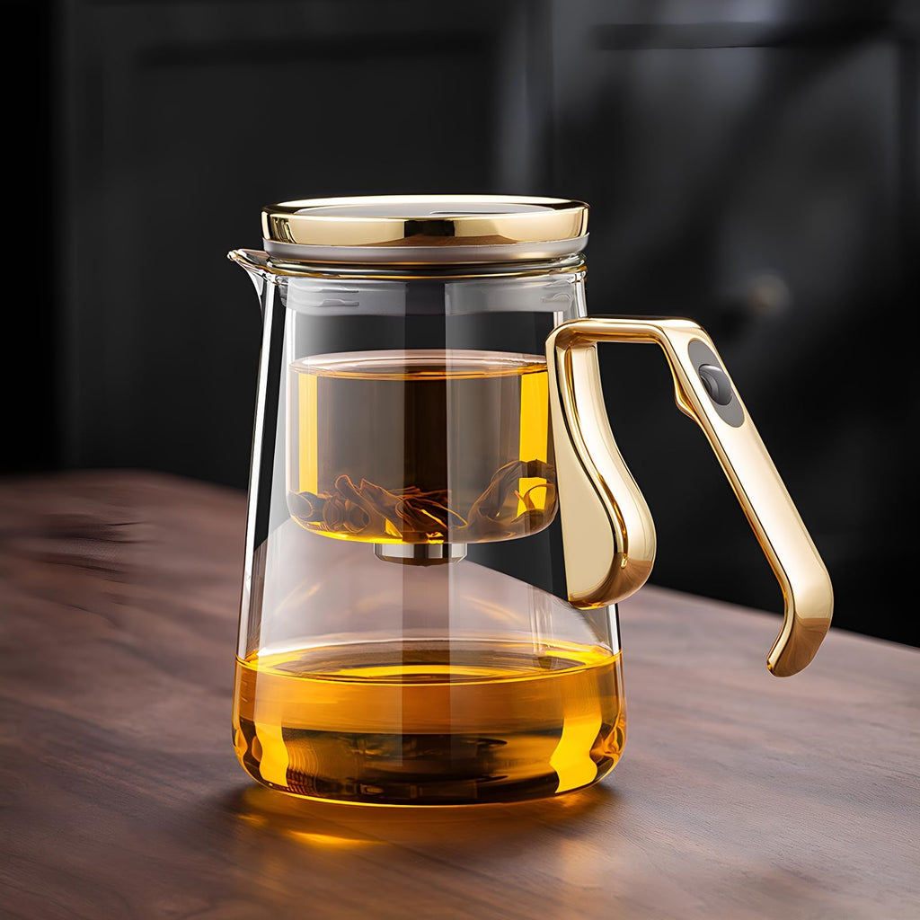 YJX Magnetic Glass Teapot, 25.4oz Small Enchanted Brewing Tea Pot, Witchcraft Magic Borosilicate Tea Set with Strainer for Loose Leaf or Herbal, Exquisite Kettle Gift for Tea Lovers(Golden)