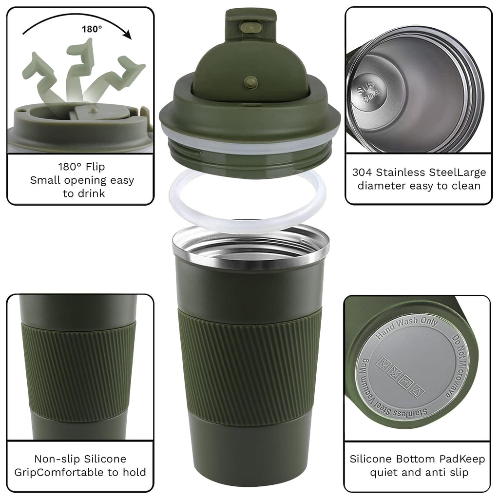 Insulated Travel Coffee Mug, Stainless Steel Coffee Cup with Leakproof Lid