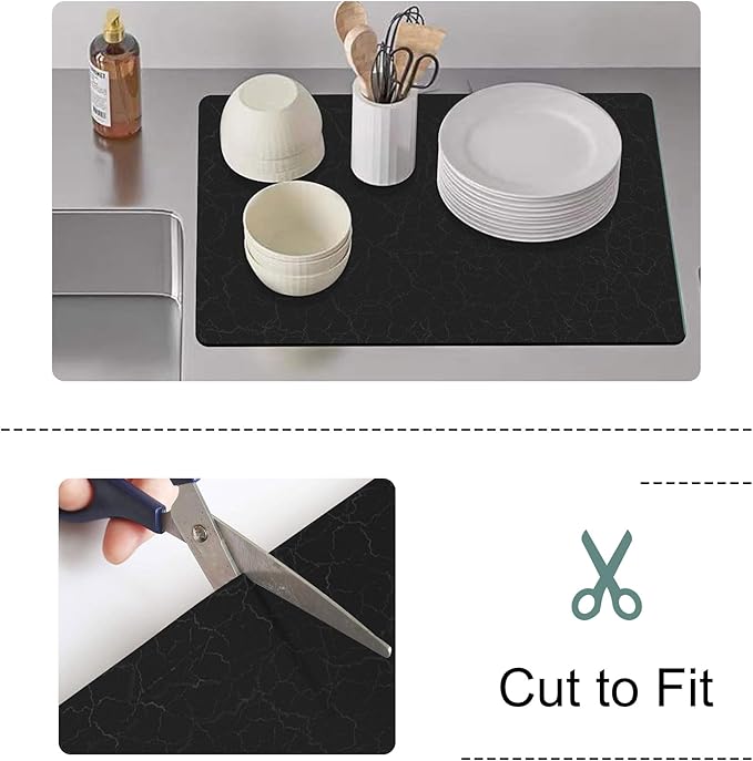 Coffee Maker Mat for Countertops, Coffee Bar Accessories Fit Under Coffee Machine Mat 19"x12"Rubber Backed Coffee Pots - Table Mat Under Appliance, Kitchen Counter Coffee Dish Drying Mat, Marble Black