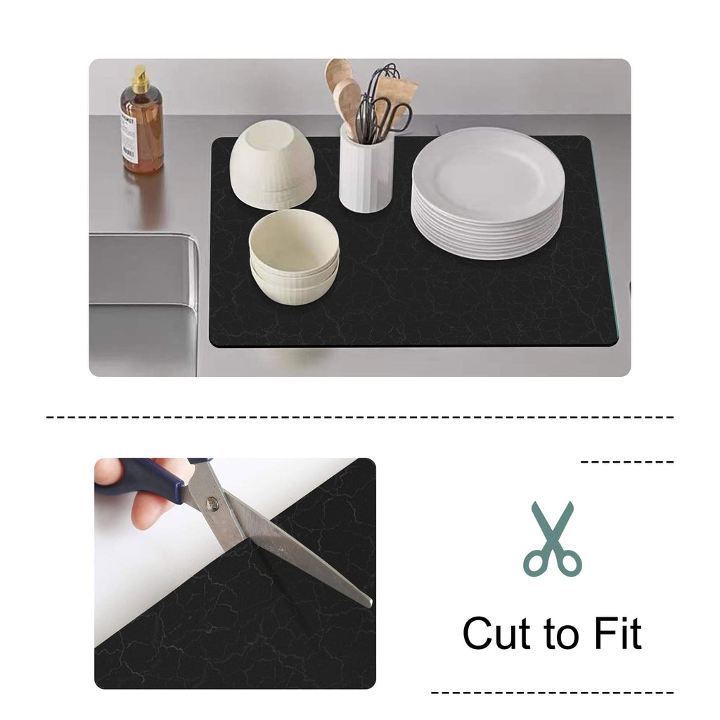 Coffee Bar Mat,Under Coffee Maker Mat,23"x15"Coffee Tray Mat Under Coffee Machine,Rubber Coffee Maker Mat,Under Appliance Mats,Silicone Hot Mat for Coffee Machine,Dish Drying Mat, Marble Black