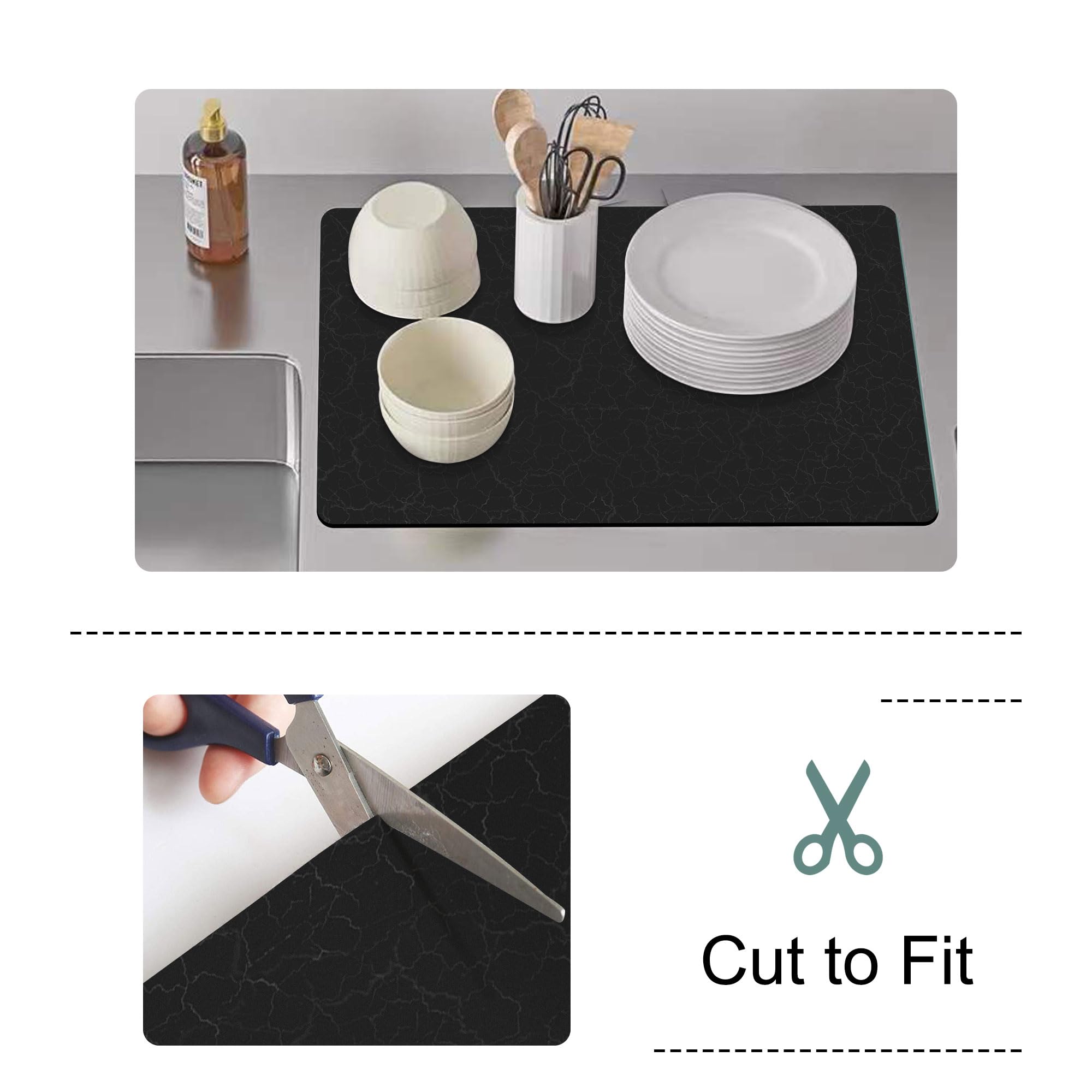 Coffee Bar Mat,Under Coffee Maker Mat,23"x15"Coffee Tray Mat Under Coffee Machine,Rubber Coffee Maker Mat,Under Appliance Mats,Silicone Hot Mat for Coffee Machine,Dish Drying Mat, Marble Black