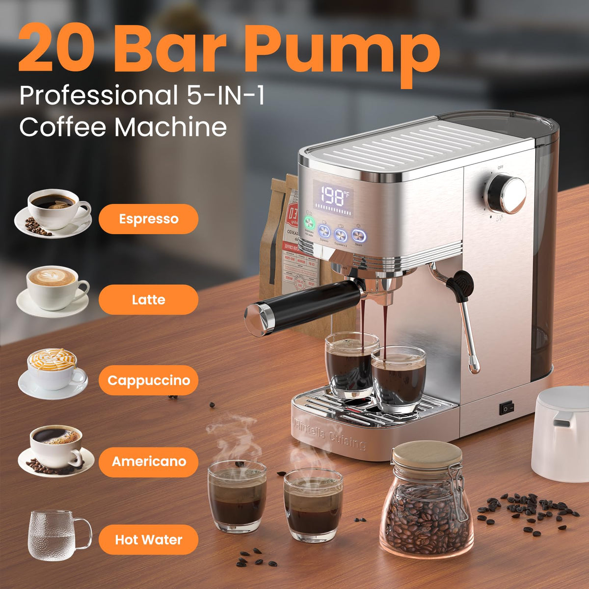 URintells Cuising Espresso Machine with Adjustable Extraction Temperature
