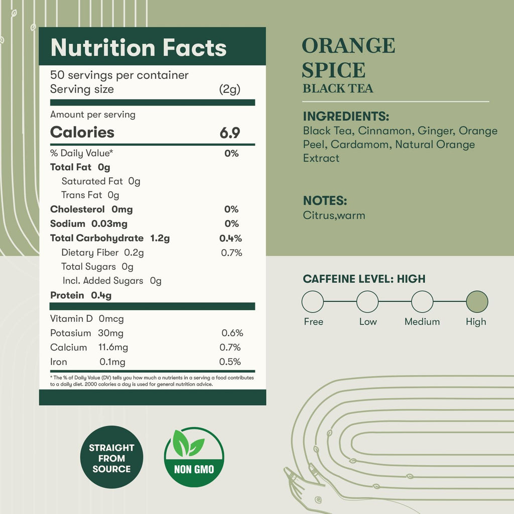 Luxmi Estates Orange Spice Darjeeling Black Tea for Caffeinated Morning Boost Natural Energy | 50 Biodegradable Teabags (50 cups)