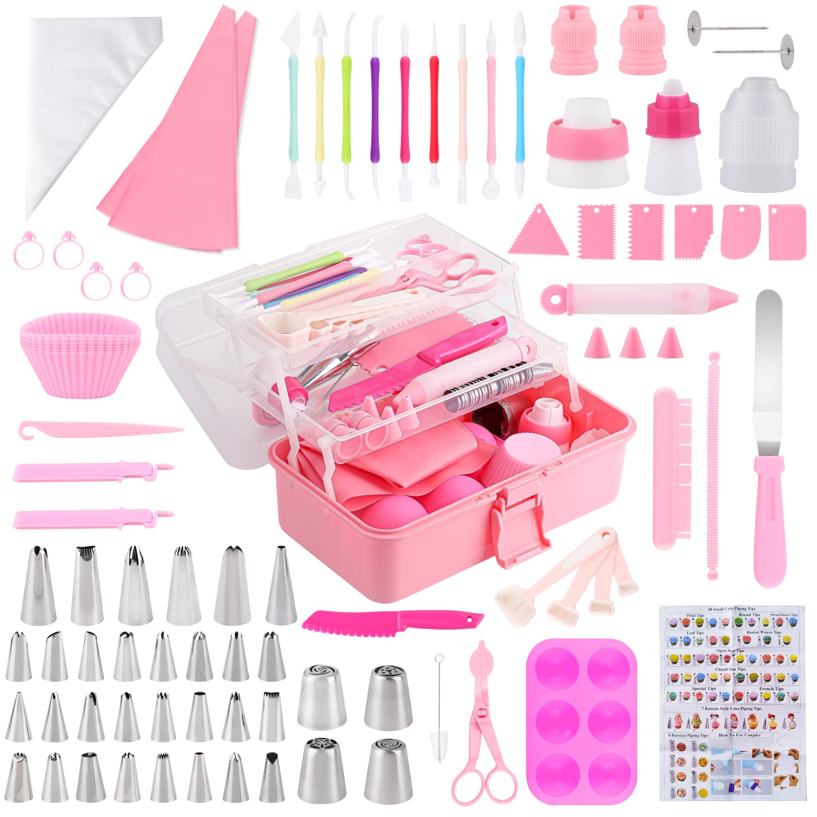 Cake Decorating Kit: Decorating Supplies Tools Kit 138 PCS Baking Accessories Include Spiping Bags and Tips Set, Piping Tips Set, Spatulas, Cake Scraper, 50 Piping Bags for Beginners, Pink