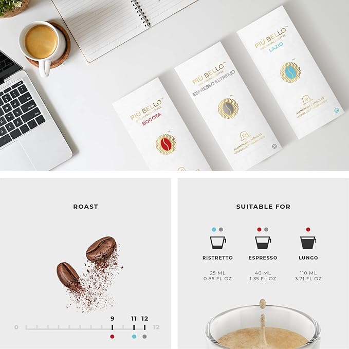 Piu Bello Espresso Coffee Pods for Nespresso Original Machines – Variety Pack – Compatible Capsules with 3 Intense Flavors – Dark Roast, Low Acidity – Rich & Balanced Taste – Kosher (3-Flavor Multipack, 60 Count)