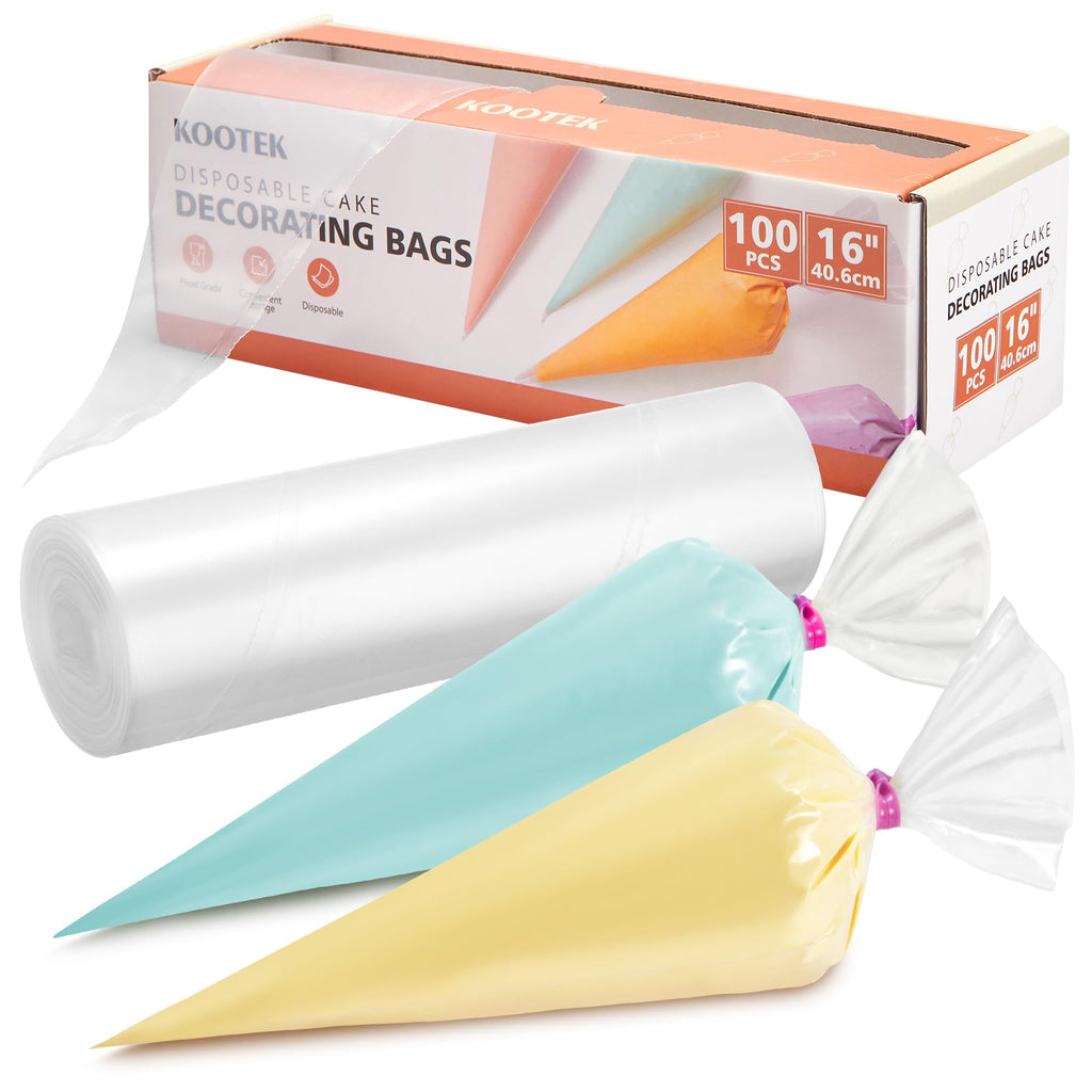 Kootek Piping Bags, Disposable Pastry Icing Bags 16 Inch, 100 Pcs Large