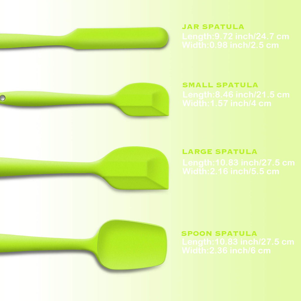 JXWING 4-Piece Silicone Spatula Set with Stainless Steel Core, Green