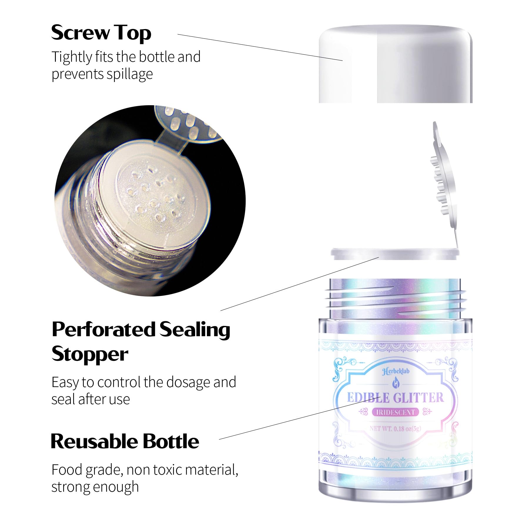Iridescent Edible Glitter – 5g Rainbow Luster Dust Drink Glitter, Food Grade Shimmer Powder for Cocktails, Cakes, Beverages, Chocolate & Candy