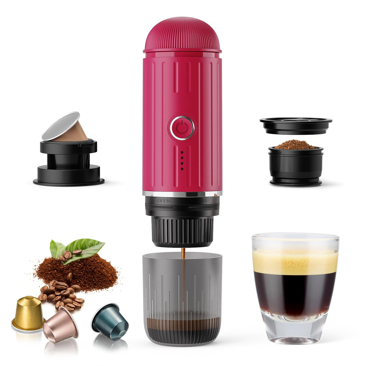 Portable Electric Espresso Coffee Maker for Ground Coffee & NS Capsule Fast Self-Heating Technology‌ with USB-C Perfect for RV, Hiking, Camping, Office & On-the-Go Lifestyles, Christmas Gift for Men