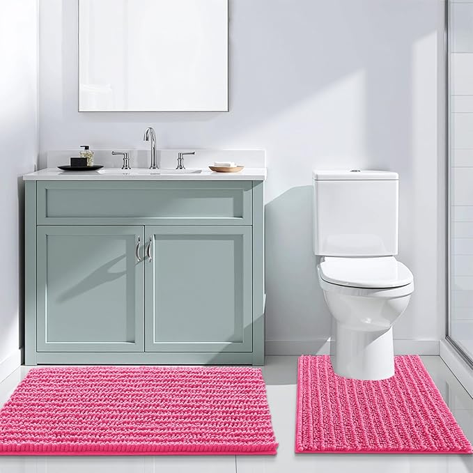 Arotive Luxury Chenille Bathroom Rug Mat, Extra Soft Thick Absorbent Shaggy Bath Rugs, Non-Slip Machine Wash Dry, Plush Bath Mats for Bathroom, Shower and Tub, 30x20, Deep Pink